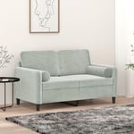 2-personers sofa med pyntepuder 120 cm velour lysegrå