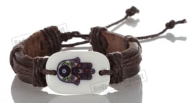 1 Hand God Hamsa Sacred white pendant Brown Leather Bracelet Kabala Luck Success