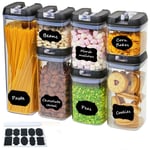 7 Piece Kitchen Food Transparent Storage Containers with Airtight Black Lids