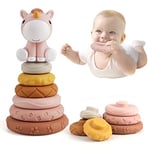 Gilowin 7 Jouets empilables avec Anneaux, Dentition pour bébé, Cercle de Nidification avec Figurine de Chevaux, Jouets d'éducation précoce, Cadeaux pour bébés 6 12 18 Mois, Tout-Petits, Filles…