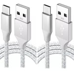 Orco USB C Charger Cable 3.1A Type C Cable Fast Charging Braided USB A to USB-C Phone Charger Cable USBC for iPhone 15 Pro Samsung Galaxy S22/S21/S20/S9 Huawei P9 Pixel 7/6 Switch PS5 (2, White, 2mt)