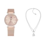 Tommy Hilfiger Montre Analogique à Quartz pour Femme avec Bracelet milanais en Acier Inoxydable Couleur Or Rose - 1782508 + Jewelry Collier pour Femme en Acier inoxidable avec Cristaux - 2780067