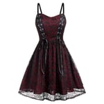 Janly Clearance Sale Women's Evening Dress, Female Plus Size Halloween Lace Mesh Patchwork Sleeveless Camisole Mini Dress, for Nightclub Wedding Season Bridesmaid (Wine-XL)