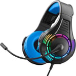 Spectra Casque Gaming Pour Pc/Ps4/Ps5/Xbox One/Xbox Series Xs/Tablette/Mobile, Casque Avec Microphone Pliable Et Effets Lumineux Rvb - Bleu