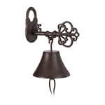 Relaxdays Cloche Porte Sonnette Fonte, Clé et Cadenas, Charme nostalgique, pour Maison et Jardin, Rustique, Brun Rouille, Marron