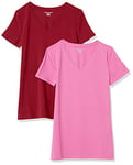 Amazon Essentials T-Shirt Col en v à Manches Courtes Coupe Classique Femme, Lot de 2, Bordeaux/Rose, XL