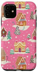 iPhone 11 Preppy Pink Christmas Gingerbread House and Xmas Tree Winter Case