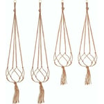 Lot de 4 Suspension Corde Plante Macramé Porte Pot Suspendu Plante Cintre Intérieur Extérieur Décoration du Jardin avec - 2 pièces 105 cm et 2 pièces