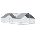 PawHut Enclos poulailler chenil volière extérieur 24 m² - Parc grillagé dim. 3L x 8l x 2H m - Espace Couvert - Acier galvanisé