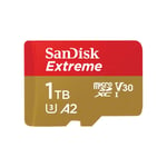 SANDISK EXTREME MICROSDXC, SQXAV 1TB, V30, U3, C10, A2, UHS-I, 190MB/S R, 130MB/S W, 4X6, SD ADAPTOR, LIFETIME LIMITED