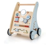 GOPLUS Chariot de Marche Bébé en Bois, Trotteur d'Activités Éducatives avec Blocs Interactifs, Rangement, Pousseur Bebe pour Motricité, Jouet Montessori pour Garçon Fille 3+Ans