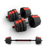 Kayman Adjustable Dumbbell Set - 20kg Total Weight with Non-Rolling Design, Adjustable Weights & Comfortable Grip - Training Equipment for Versatile Workouts at Home & Gym - Unisex (Black & Red)