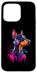 Coque pour iPhone 15 Pro Max Doberman Lover Pop Art portant des écouteurs drôles Doberman