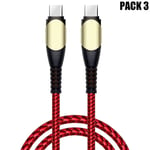 3x Câble USB-C vers USB-C 60W pour Samsung Galaxy A24 A23 A22 A03s A04s A12 A13 A14 - Nylon Tressé Rouge 1M - E.F.Connection