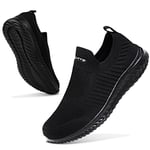 Basket Femme Respirantes Slip on pour Sneakers Femmes Chaussure de Running Fitness Légères Sneakers,Tout Noir,37 EU