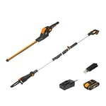 WORX 18V Taille Haie Télescopique sans Fil 45cm Tronçonneuse Elagueuse sur Perche 20cm Set WG908E Poignée Réglable Fourreau Protection Perche1.8-2.3m