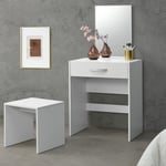 [en.casa] - Coiffeuse avec Miroir Tiroir Tabouret Reykjavik 132 x 63 x 39 cm Blanc