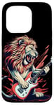 Coque pour iPhone 15 Pro Costume de lion à bascule avec guitare électrique