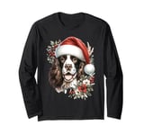 Christmas English Springer Dog Watercolor Artwork Long Sleeve T-Shirt