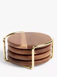 John Lewis Acacia Wood Round Coasters & Metal Stand, Set of 4, Natural