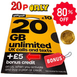 FREE £5 BONUS* NEW Giffgaff Sim Card New & Sealed Credit Pay As You Go 3IN1 gifg