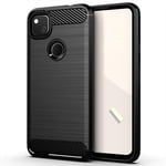 PIXFAB For Google Pixel 4A Case, [Slim Fit] Shockproof Brushed Carbon Fibre [Protective Case] Cover, Gel Rubber Phone Case Cover For Google Pixel 4A - Black