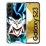 Cokitec Coque Renforcée en Verre Trempé pour Samsung Galaxy S23 Manga Dragon Ball Gogeta Visage