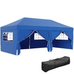 Outsunny Tonnelle de Jardin Exterieur tonnelle Pliante 3 x 6 m Pop-up avec 6 parois latérales, Trous de Drainage, Sac de Transport Inclus, Barnum Pliant pour Camping Festival Mariage, Bleu