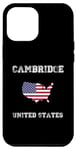 Coque pour iPhone 15 Plus Conception de carte vintage du drapeau américain de Cambridge, États-Unis