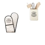 Premier Housewares Vintage Home Double Oven Glove - Cream with Vintage Home Utensil Holder - Cream