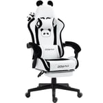 Dowinx Chaise de gaming - Édition Panda - Ergonomique - Avec dossier haut et soutien lombaire - En cuir synthétique - Repose-pieds