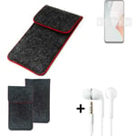 Cover for OnePlus Nord N100 dark gray red edges Sleeve + earphones