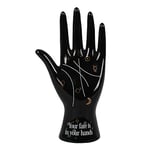 Modern Black Ceramic Palmistry Hand Ornament - 20cm x 10cm (1 Pc.) - Metallic Gold Astrology Symbols - Perfect for Holding Accessories