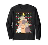 Funny Cat Lover Ugly Xmas Santa Cat Christmas Tree Long Sleeve T-Shirt