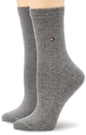 Tommy Hilfiger - Casual Womens Socks - 2 Pack - Womens Clothing - Ladies Socks - Ankle Socks - Signature Embroidered Logo - Grey - UK 6 TO 7.5