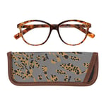 Manicare Reading Glasses For Men And Women, Comfortable Lightweight With Strong Comfort Flex Hinges, Anti-Glare Lenses, Feline Animal Print Frames With Glasses Pouch, +1.5 Strength