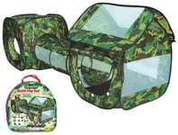 3 Piece Army Camouflage Kids Pop Up Adventure Play Tent House & Tube Tunnel (Length: 240cm)