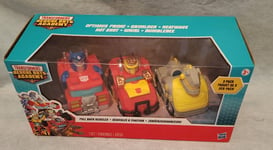 Transformers Rescue Bots Academy Pullback Vehicles x3 Inc Optimus Prime. New