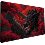 Huge Dragon Large Mouse Pad Red and Black Mousepad Red Desk Mat, Big Full Keyboard and Mouse Pad Cool Desk Pad for Keyboard Mouse with Stitched Edges Anti-Slip Funny Desk Pad, 31.5 X 15.8 in.