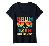 Womens Vintage Bruh It's My 12th Birthday 12 Year Old Birthday boys V-Neck T-Shirt