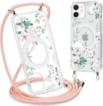 Magnetique Coque Pour Iphone 11 6,1"" Con Cordon, Compatible Avec Magsafe, Transparent Souple Silicone Tpu Antichoc Protection Étui Housse Collier Case Avec Aesthetic Motif 3-Floral Cover