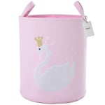 Cute Swan Laundry Storage Basket Cotton Fabric Toys Organizer Large Foldable Washing Bin Nursery Hamper with Handles