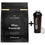 Protein Works Whey Protein Powder Unflavoured 2KG + ON Shaker DATED SEPT/2023