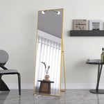 Fortuna Lai - Miroir sur Pied Rectangle avec Cadre en Métal Miroir sur Pied hd Grand pour Salon, Chambre et Dressing Miroir Doré 165x60cm