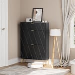 UEV Armoire à Chaussure Inclinable, Meuble à Chaussures pour 16 Paires, 3 Compartiments (2 Rangements Chaussure+1 Étagère Caché) (Noir, 80 x 24 x 120