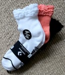 UK 4-10 CONVERSE Flat Knit RUFFLE QUARTER Trainer Socks White Salmon Black Con3