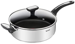 Tefal Sauteuse 26 cm + couvercle verre, Induction, Revêtement antiadhésif résistant, Poignée robuste, Garantie 10 ans, Diffusion homogène de la chaleur, Recyclable, Emotion E3003304