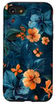 Coque pour iPhone SE (2020) / 7 / 8 Motif floral abstrait bleu avec abeilles tropicales vintage