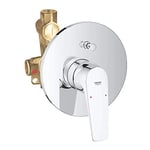 GROHE Start Flow – Wall Mounted Bath/Shower Tap (Consisting of: Set for Final Installation, Concealed Body, Metal Lever, 46 mm Ceramic Cartridge, Automatic Diverter), Chrome, 29117000