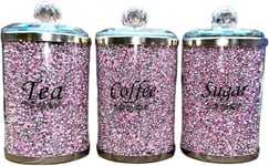 Crystal Crushed Tea Coffee Sugar Kitchen Storage Canister Jar Pot Container Pink